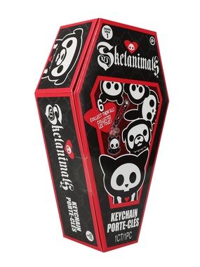 Blind box HasbroSkelanimals Red & Black Skull Cat Keychain Coffin Box